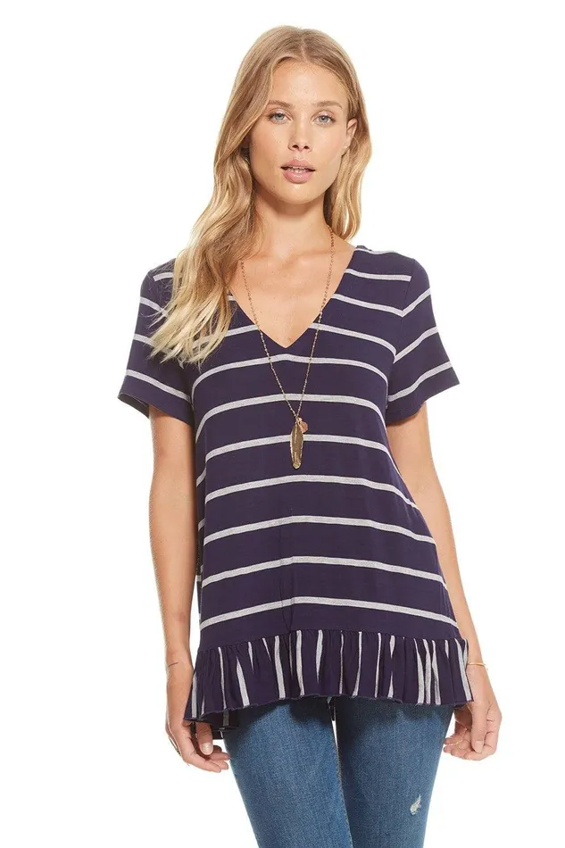 Chaser Brand COOL JERSEY SS STRAPPY DOUBLE V PEPLUM TEE Womens Loungewear