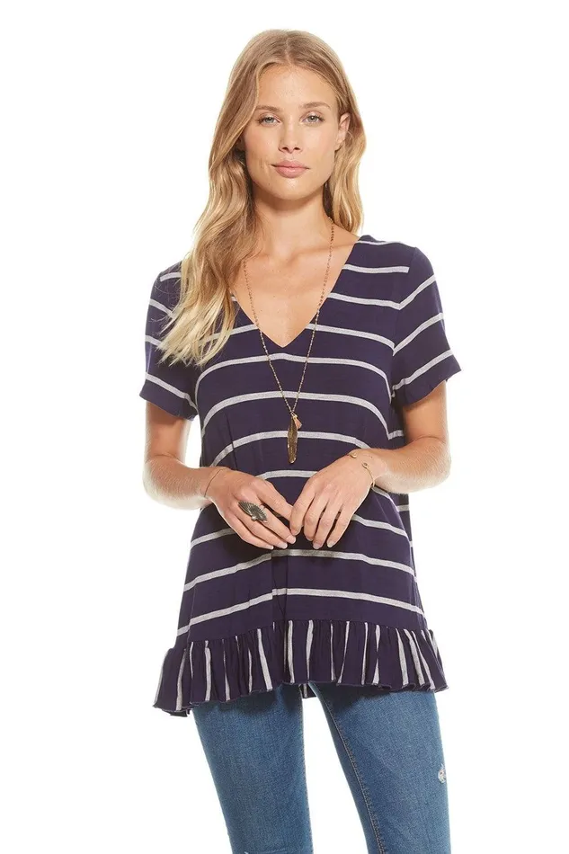 Chaser Brand COOL JERSEY SS STRAPPY DOUBLE V PEPLUM TEE Womens Loungewear