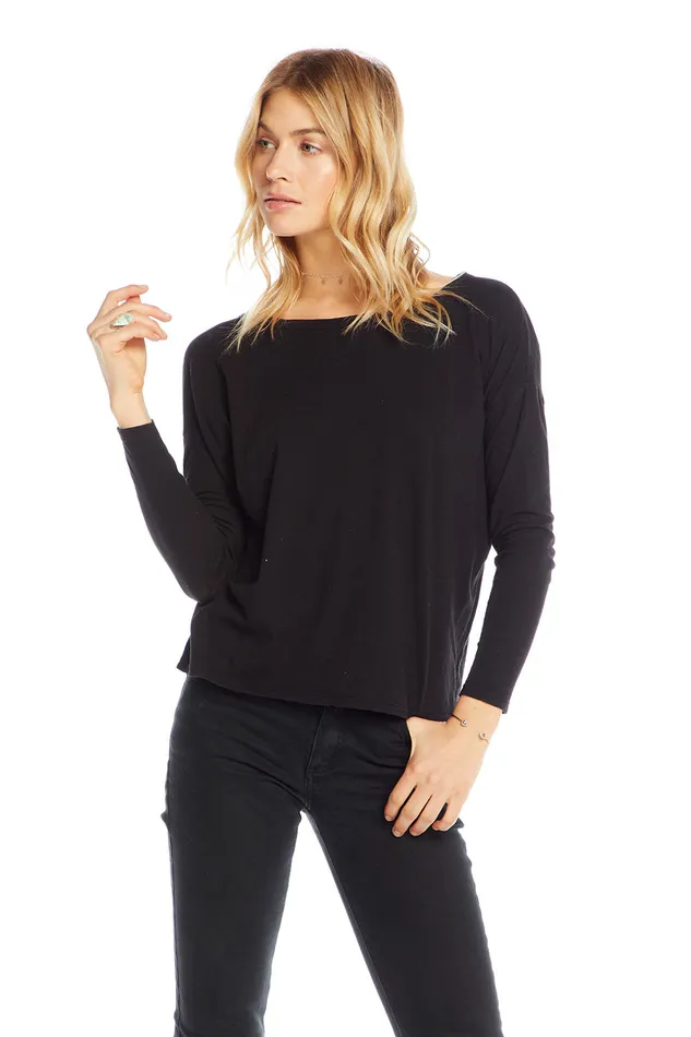 Chaser Brand Cotton Basics Long Sleeve Crew Neck Seamed Back Dolman Tee Womens Loungewear