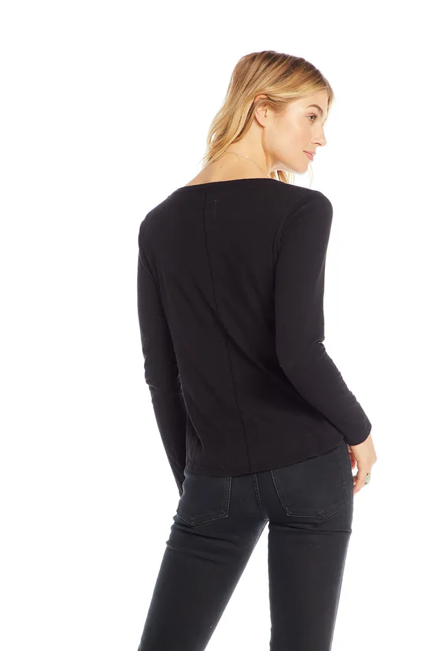 Chaser Brand Cotton Basics Long Sleeve Crew Neck Seamed Back Dolman Tee Womens Loungewear