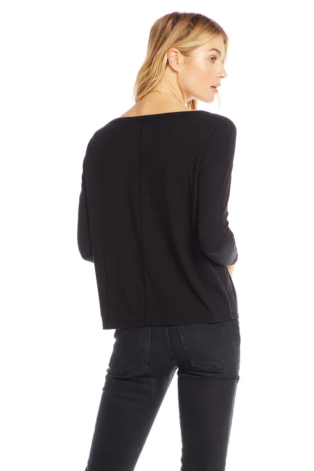 Chaser Brand Cotton Basics Long Sleeve Crew Neck Seamed Back Dolman Tee Womens Loungewear