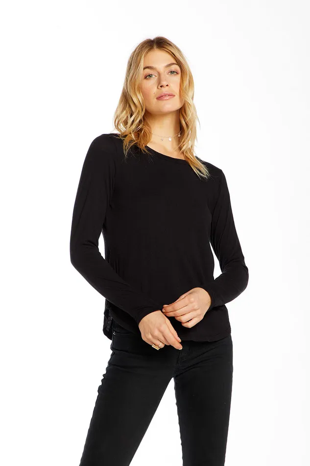 Chaser Brand Cotton Basics Long Sleeve Crew Neck Seamed Back Dolman Tee Womens Loungewear
