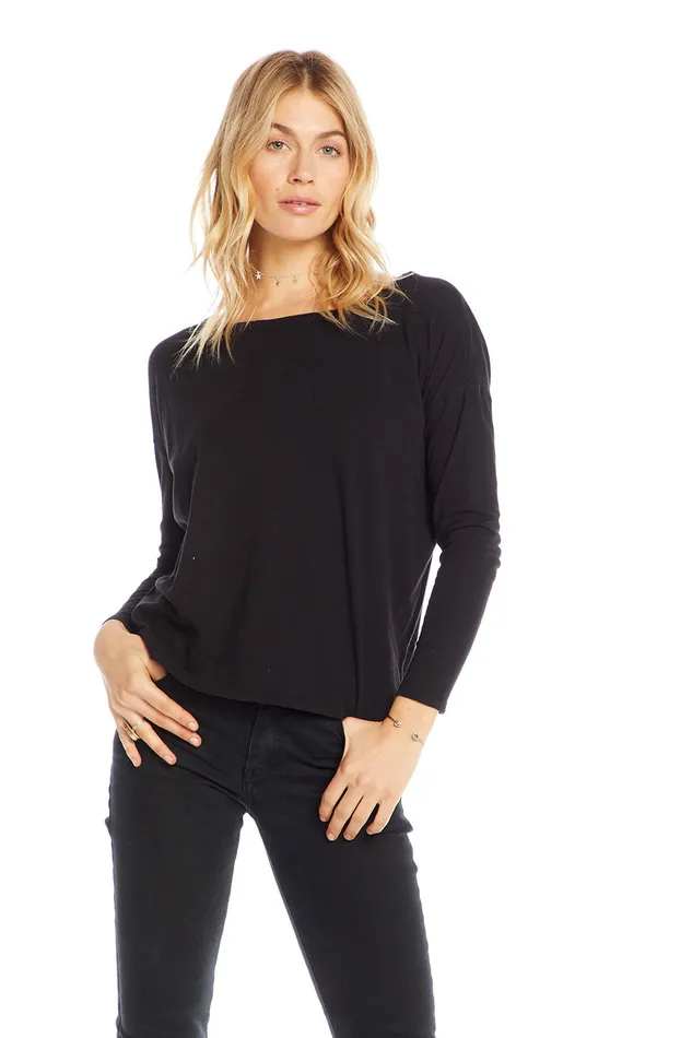 Chaser Brand Cotton Basics Long Sleeve Crew Neck Seamed Back Dolman Tee Womens Loungewear
