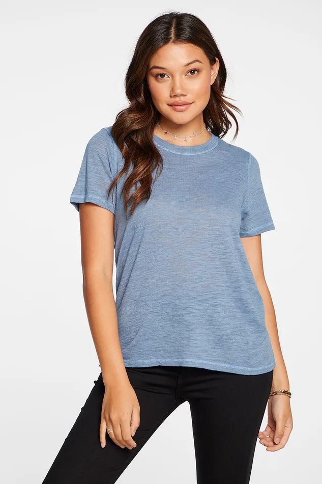 Chaser Brand Loungewear Womens Slub Jersey Short Sleeve Crew Neck Tee in Saint Croix Blue Chaser Brand Loungewear Womens Slub Jersey Short Sleeve Crew Neck Tee in Saint Croix Blue
