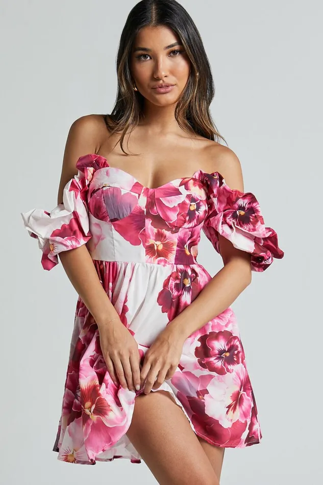 Cheryl Mini Dress 8211 Off The Shoulder Sweetheart Flare In Fiesta Floral Pink Women Showpo Dresses Cheryl Mini Dress 8211 Off The Shoulder Sweetheart Flare In Fiesta Floral Pink Women Showpo Dresses