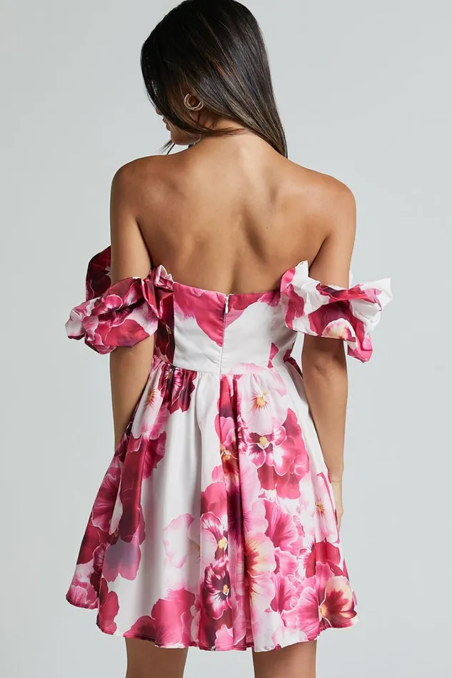 Cheryl Mini Dress 8211 Off The Shoulder Sweetheart Flare In Fiesta Floral Pink Women Showpo Dresses