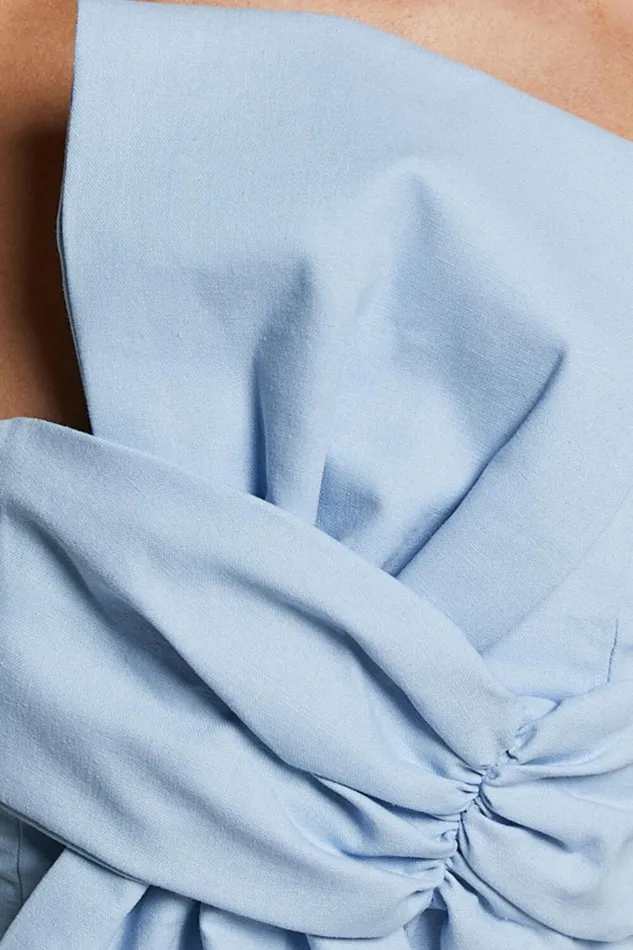 Chika Mini Dress 8211 Linen Look Strapless Front Bow Dress In Pale Blue Women Showpo Curve Clothes