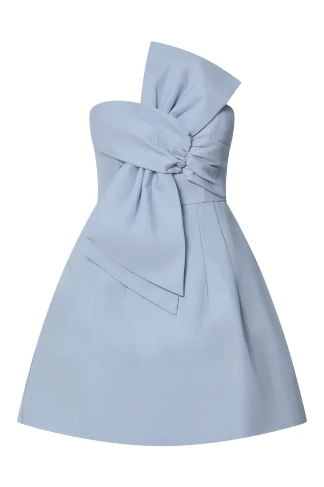 Chika Mini Dress 8211 Linen Look Strapless Front Bow Dress In Pale Blue Women Showpo Curve Clothes