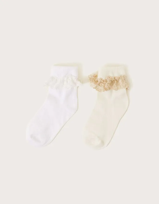 Children 2Pack Lace Trim Socks Multi Monsoon Partywear