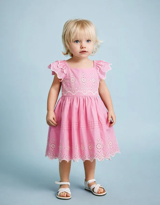 Children Baby Broderie Dress Pink Monsoon Dresses