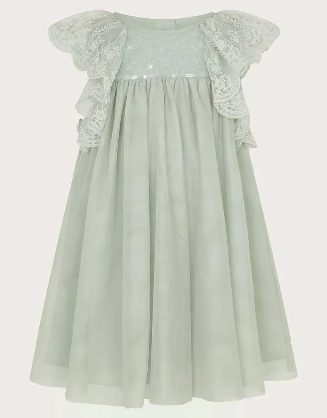 Children Baby Charlotte Frill Dress Green Monsoon Partywear