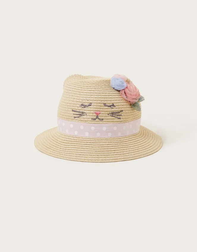 Children Baby Kitty Straw Hat Natural Monsoon Hats and Sunglasses