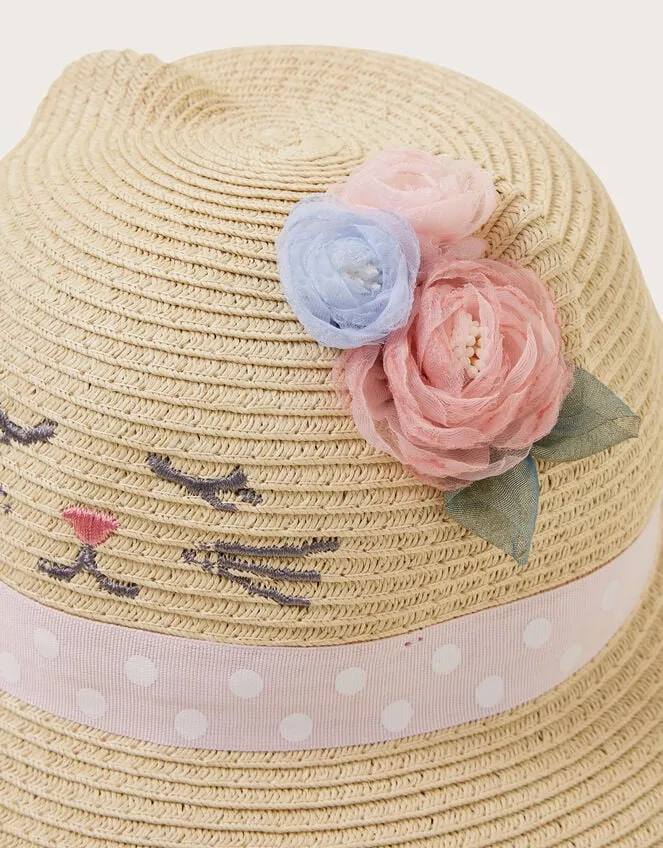 Children Baby Kitty Straw Hat Natural Monsoon Hats and Sunglasses