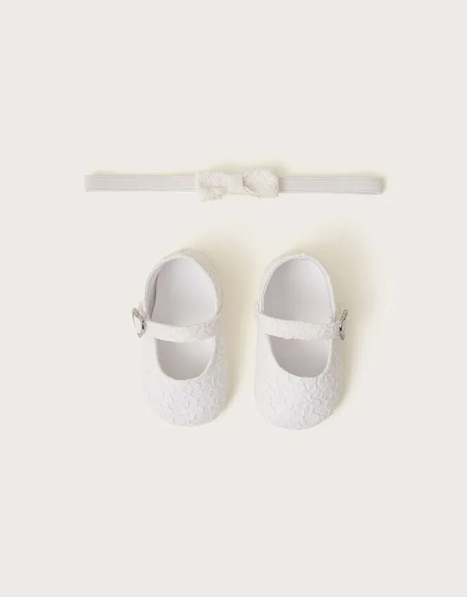 Children Baby Lacey Heart Booties And Bando Set Ivory Monsoon Partywear