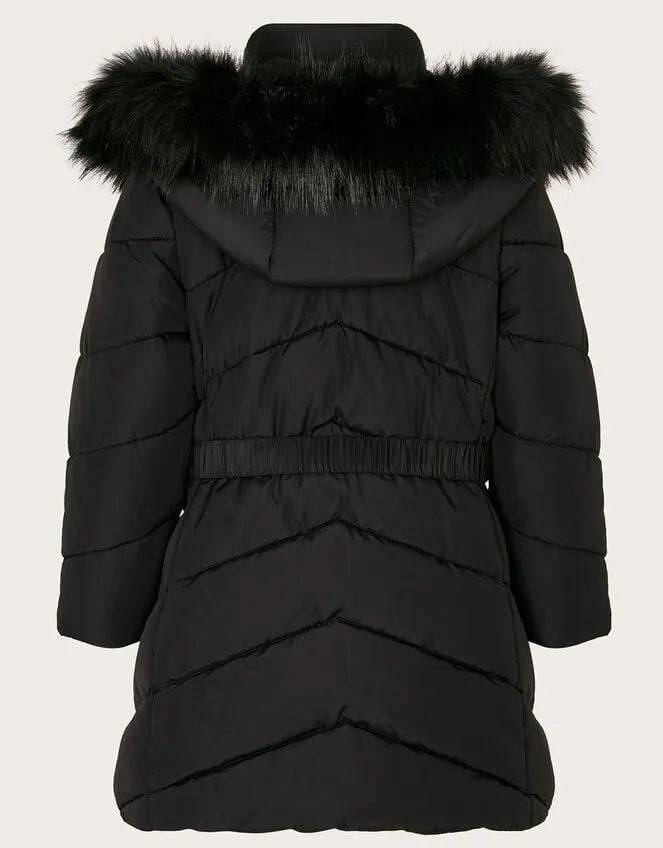 Children Belted Faux Fur Hooded Coat Black Monsoon Coats and Jackets
