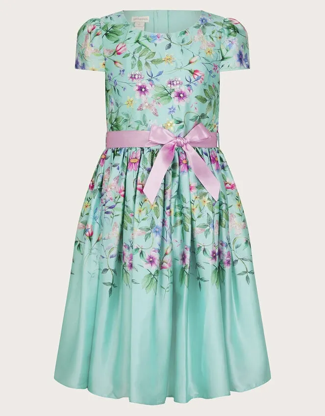 Children Botanical Print Satin Dress Green Monsoon Dresses