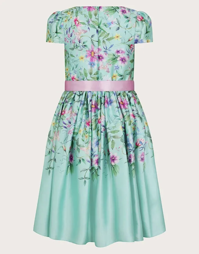 Children Botanical Print Satin Dress Green Monsoon Dresses