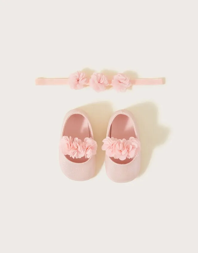 Children Corsage Booties And Bando Set Pink Monsoon Partywear