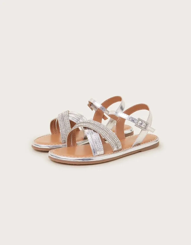 Children Diamante CrossOver Sandals Silver Monsoon Girls039 Shoes and Sandals
