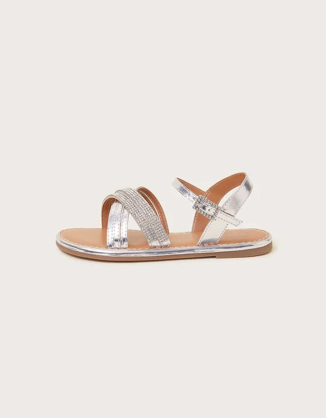 Children Diamante CrossOver Sandals Silver Monsoon Girls039 Shoes and Sandals