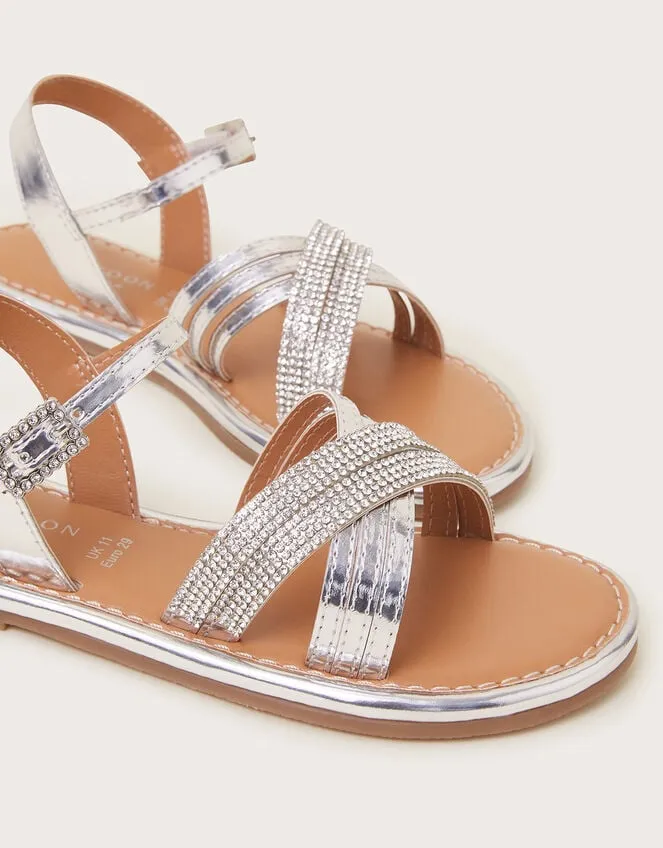 Children Diamante CrossOver Sandals Silver Monsoon Girls039 Shoes and Sandals