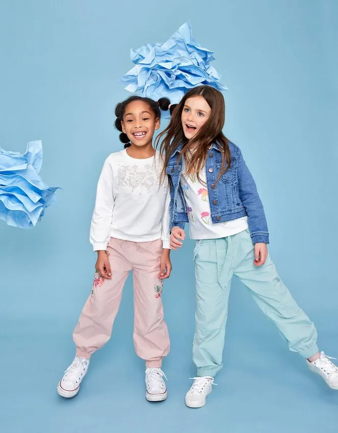 Children Embroidered Cargo Trousers Pink Monsoon Trousers and Shorts