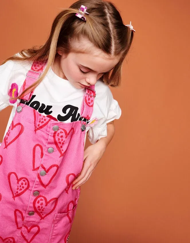 Children Heart Print Denim Dungarees Pink Monsoon Casualwear Collection