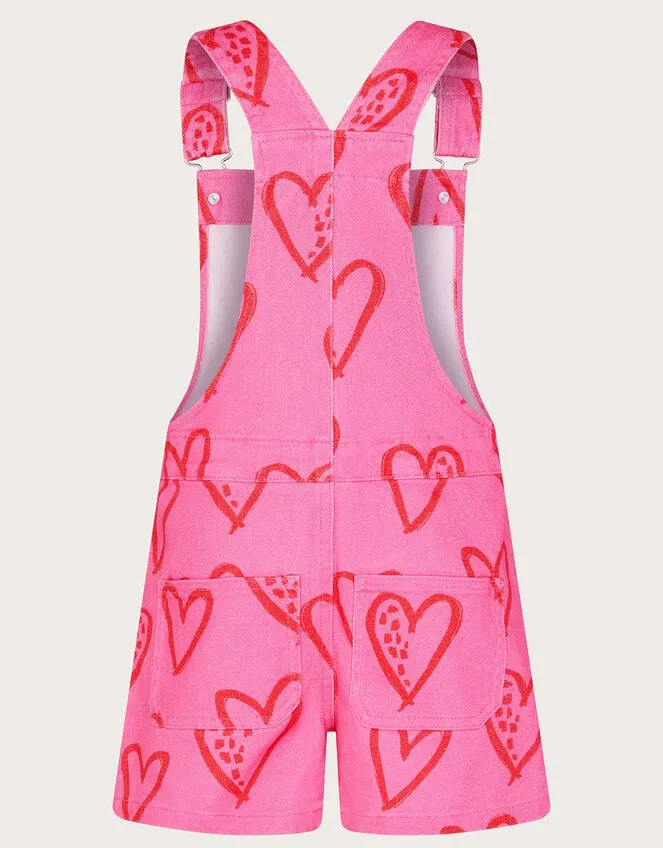 Children Heart Print Denim Dungarees Pink Monsoon Casualwear Collection