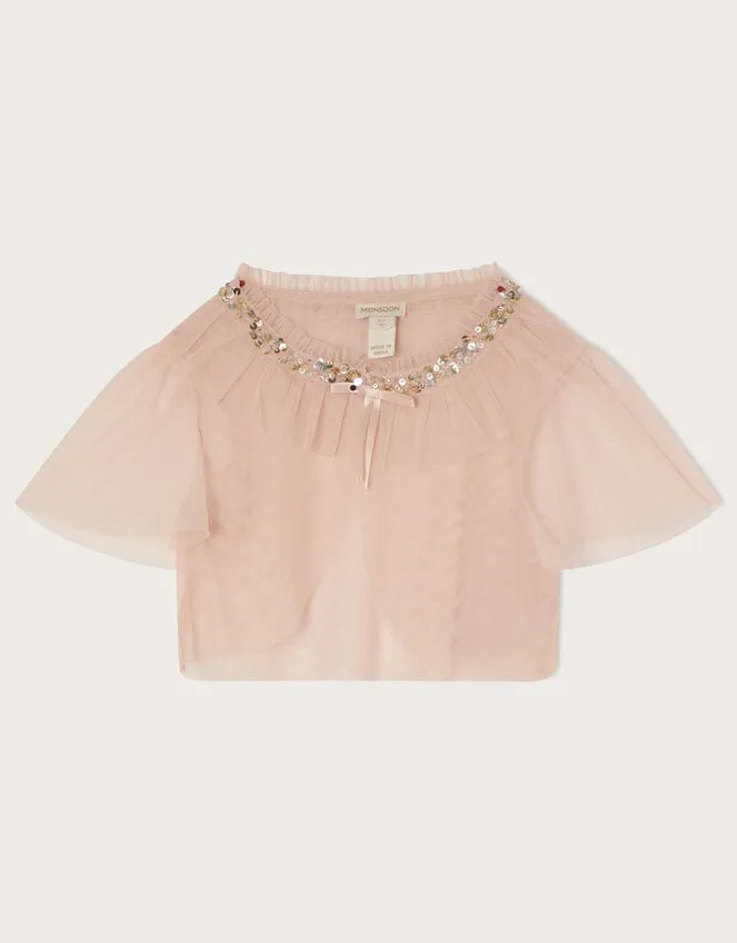 Children Land Of Wonder Short Tulle Cape Jacket Pink Monsoon Partywear