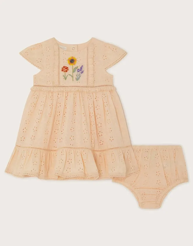 Children Newborn Broderie Dress And Briefs Pink Monsoon Dresses