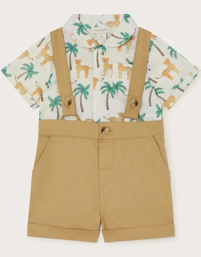 Children Newborn Jungle Shirt And Dungarees Set Green Monsoon Clothing and Outfits