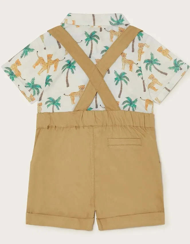 Children Newborn Jungle Shirt And Dungarees Set Green Monsoon Clothing and Outfits