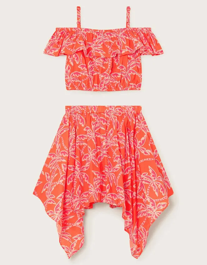 Children Palm Print Hanky Hem TwoPiece Red Monsoon Dresses