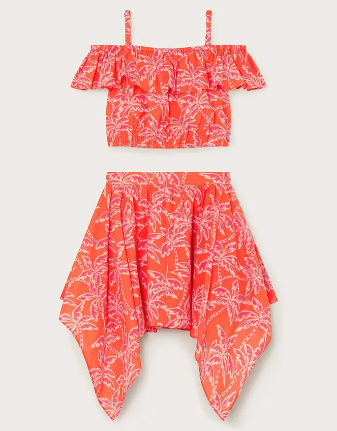 Children Palm Print Hanky Hem TwoPiece Red Monsoon Dresses