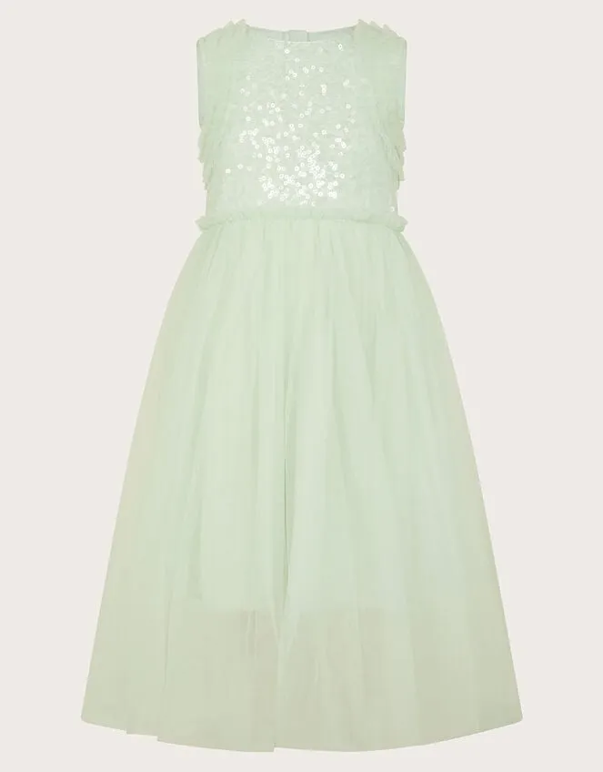 Children Priscilla Sequin Ruffle Dress Green Monsoon Dresses