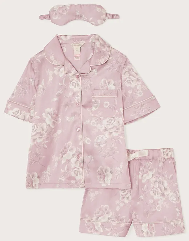 Children Satin Shirt And Shorts Pjs And Mask Set Pink Monsoon Pyjamas Dressing Gowns and Slippers