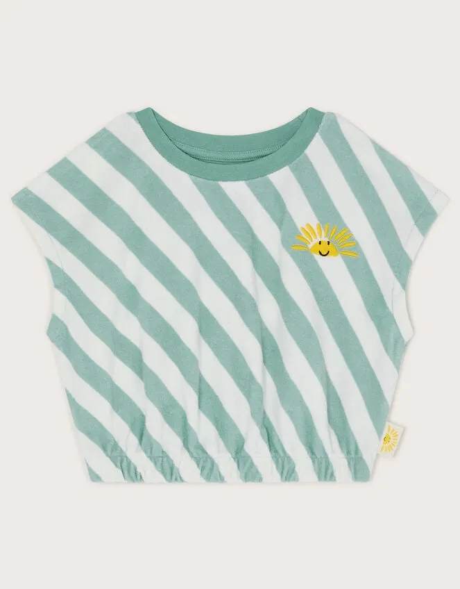Children Stripe Towelling Crop Top Green Monsoon Casualwear Collection