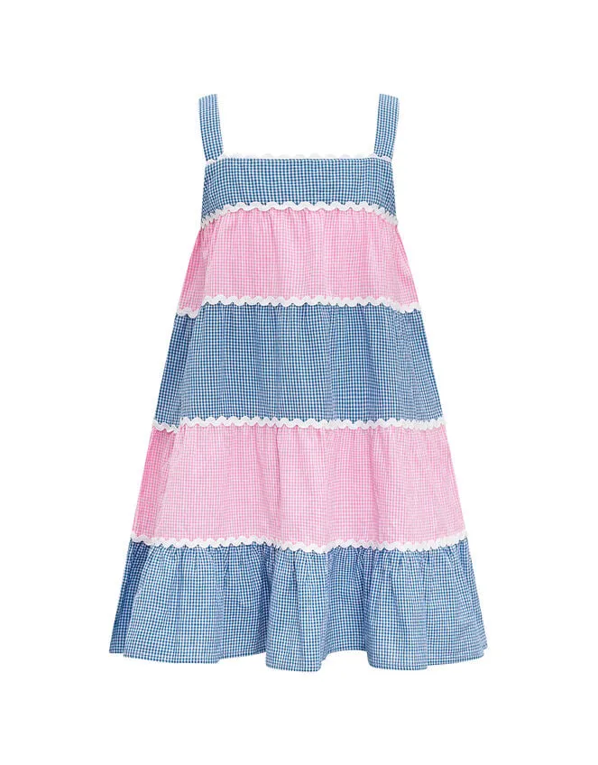Children Sunuva Gingham Tiered Dress Pink Monsoon Beachwear and Swimwear
