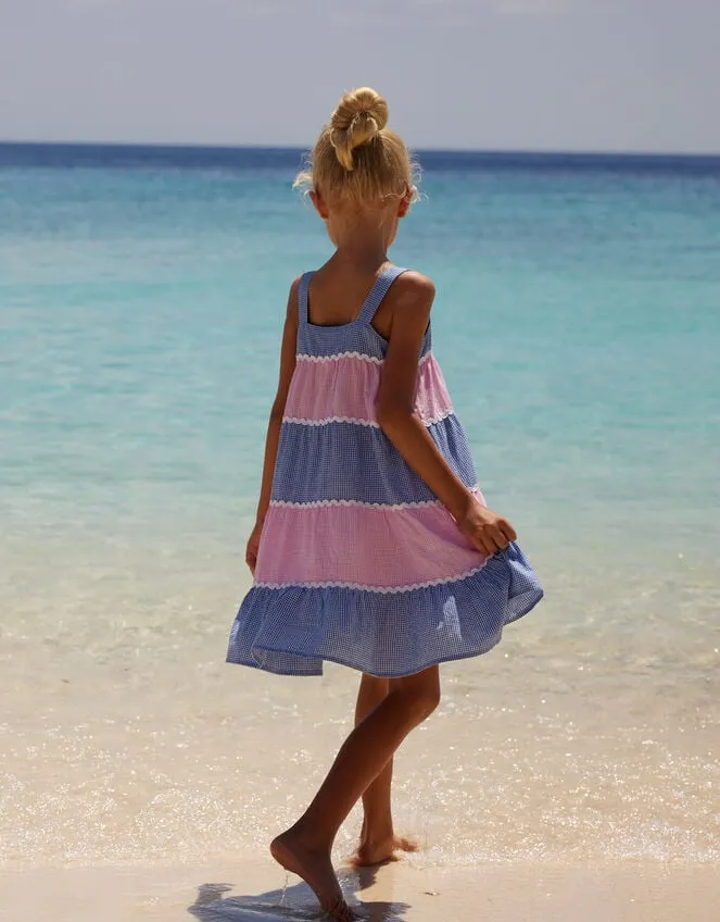 Children Sunuva Gingham Tiered Dress Pink Monsoon Beachwear and Swimwear