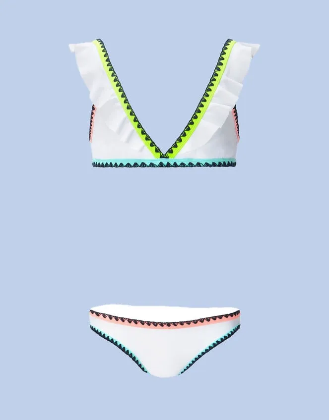 Children Sunuva Neon Frill Bikini Set White Monsoon Beachwear and Swimwear