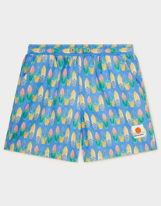 Children Surfboard Print Swim Shorts Blue Monsoon Casualwear Collection