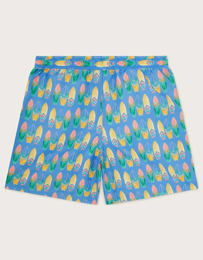 Children Surfboard Print Swim Shorts Blue Monsoon Casualwear Collection