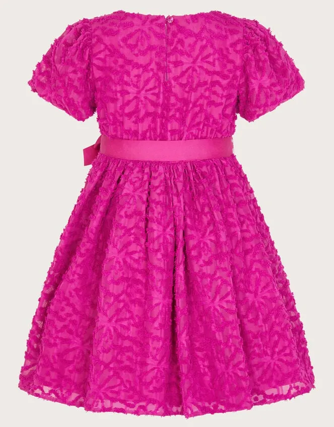 Children Textured Bow Waist Dress Pink Monsoon Dresses