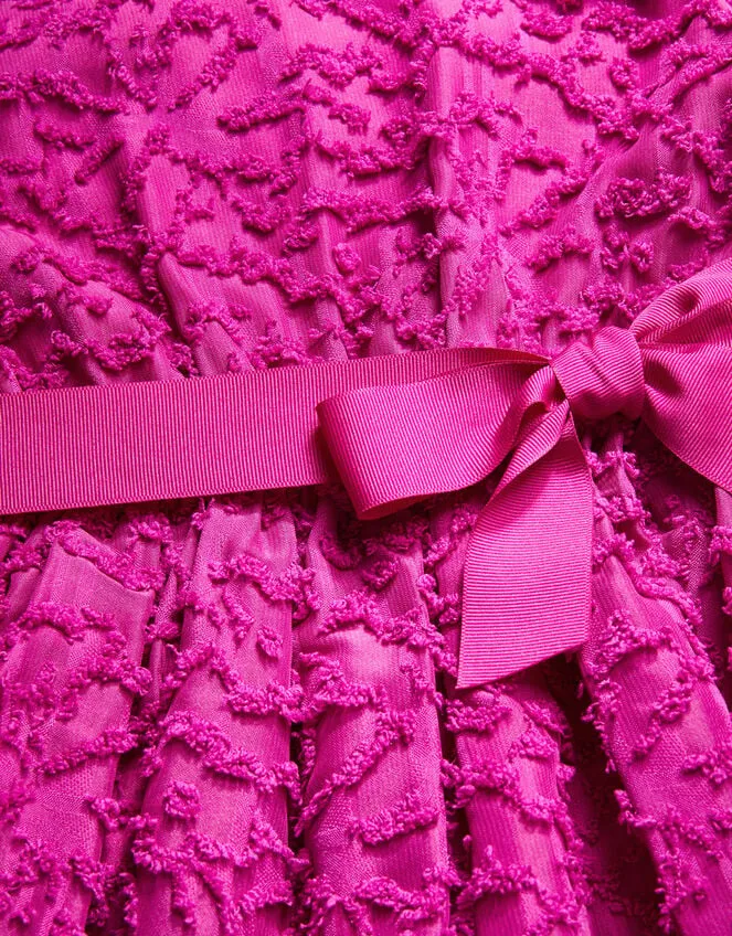 Children Textured Bow Waist Dress Pink Monsoon Dresses