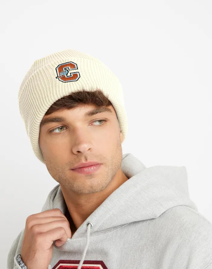 Chunky Beanie With Cuff Collegiate C With Wings Chalk White MenWomen Champion Hats