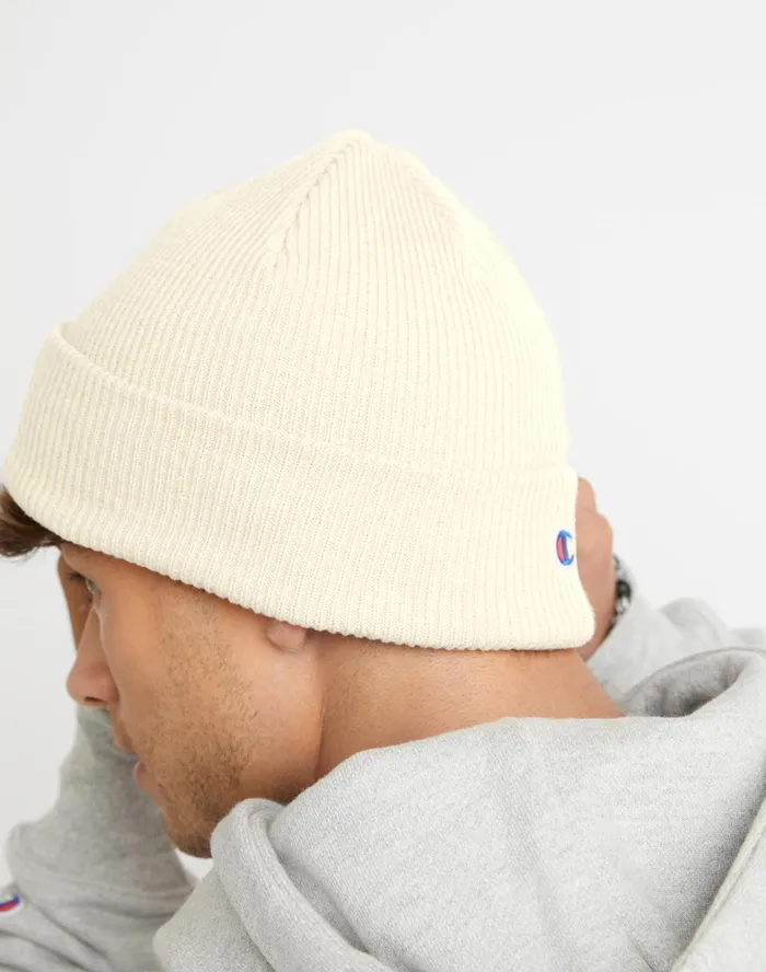 Chunky Beanie With Cuff Collegiate C With Wings Chalk White MenWomen Champion Hats
