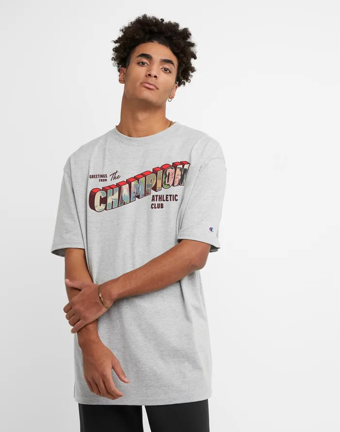 Classic Graphic TShirt Champion Greeting Oxford Grey Men Champion TShirts and Tops