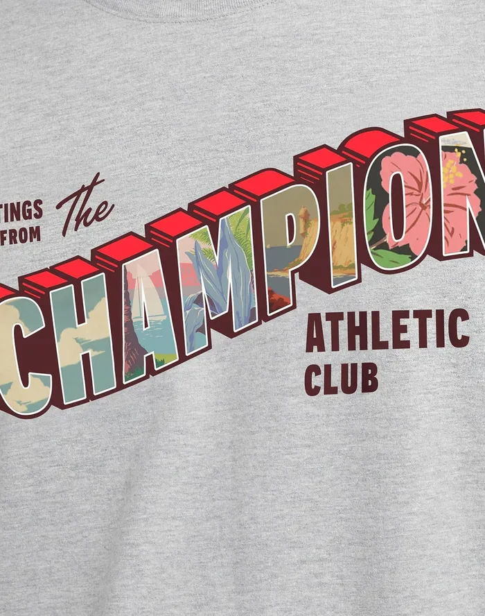 Classic Graphic TShirt Champion Greeting Oxford Grey Men Champion TShirts and Tops