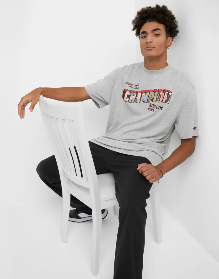 Classic Graphic TShirt Champion Greeting Oxford Grey Men Champion TShirts and Tops