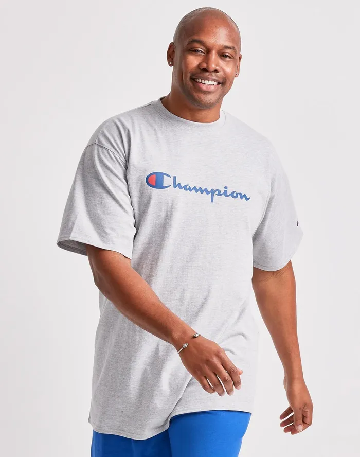 Classic Graphic TShirt Script Logo Big and Tall Oxford Grey Men Champion TShirts and Tops Classic Graphic TShirt Script Logo Big and Tall Oxford Grey Men Champion TShirts and Tops